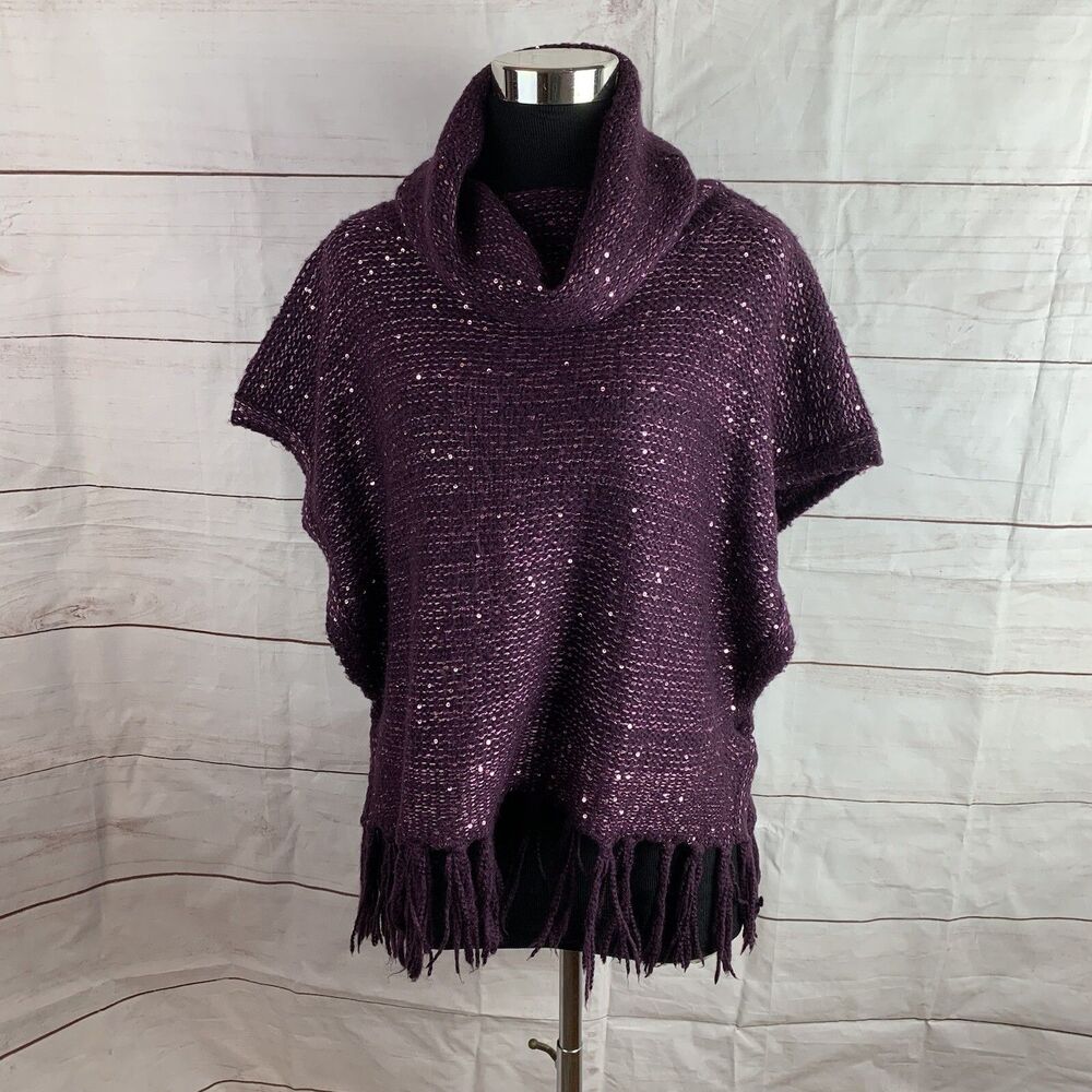 Nine West Vintage America Collection Sweater Poncho Cowl shimmer XS Tassel cover